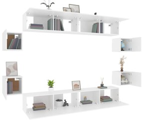 vidaXL Σετ Επίπλου Τηλεόρασης 8 Τεμαχίων Λευκό από Επεξεργασμένο Ξύλο