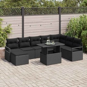 vidaXL Σετ Καναπέ Κήπου με αποθήκευση 9 pcs Μαύρο Πολυ ράταν