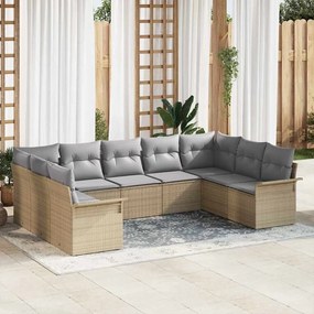 vidaXL Σετ Καναπέ Κήπου με μαξιλάρι 9 pcs Μπεζ Πολυ ράταν