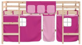 vidaXL Υπερυψ. Κρεβάτι με Κουρτίνες Ροζ 90 x 200 εκ. Μασίφ Ξύλο Πεύκου