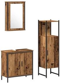 vidaXL Σετ Επίπλων Μπάνιου με πόρτα 3 pcs Καφέ 33 x 33 x 120.5 εκ.