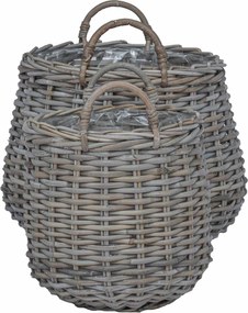 vidaXL Καλάθι Φυτών με αποθήκευση 2 pcs Γκρι Ράτταν Λατσάκ