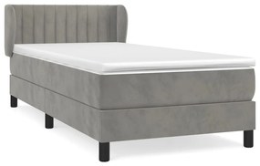 vidaXL Κρεβάτι Boxspring με Στρώμα Ανοιχτό Γκρι 100x200 εκ. Βελούδινο