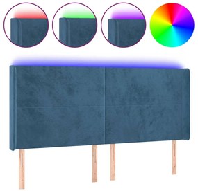 vidaXL Κεφαλάρι Κρεβατιού LED Σκούρο Μπλε 203x16x118/128 εκ. Βελούδινο