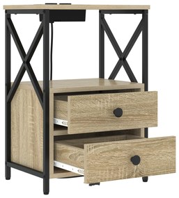 vidaXL Κομοδίνο με Σταθμό Φόρτισης με συρτάρι 2 pcs Sonoma Δρυς