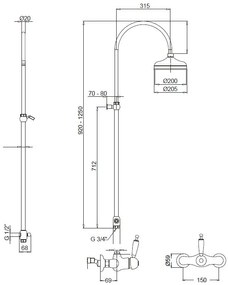 Κολώνα ντουζ Bugnatese Oxford-Μαύρο ματ