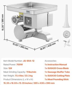VEVOR Commercial Electric Meat Grinder Slicer 11 Lbs/Min Sausage Stuffer Maker