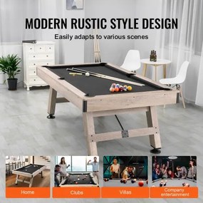 VEVOR Billiards Table, 7 ft Pool Table, Adjust Legs Stable Billiards Table, Pool Table Set Includes Balls, Cues, Chalks and Brush, Wood Color with Black Cloth, Perfect for Family Game Room Kids Adults