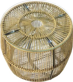 Τραπέζι Adela pakoworld pe wicker-γυαλί σε φυσική απόχρωση Φ47x38εκ