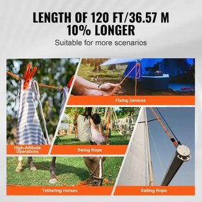 VEVOR Arborist Tree Climbing Rope Double Braid Polyester 1/2"/1,3 cm x 120'/36,6 m 48-Strand