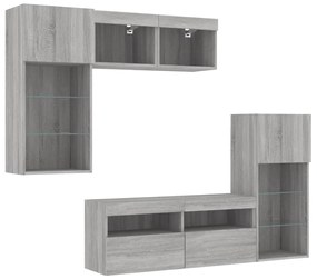 vidaXL Έπιπλα Τοίχου Τηλεόρασης 5 τεμ. LED Γκρι Sonoma από Επεξ. Ξύλο