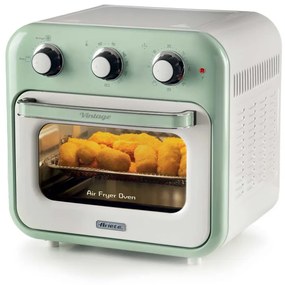 Φριτέζα-φούρνος ζεστού αέρα Ariete VINTAGE 4632/04, 1400W, 16 l, Μέχρι 230C, Χρονοδιακόπτης 60 min, Περιστρεφόμενο καλάθι, Λευκό/Πράσινο