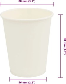 vidaXL Χάρτινα κύπελλα καφέ 1000 τεμάχια 8oz 200ml Λευκό