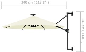 Ομπρέλα Τοίχου με LED Χρώμα της Άμμου 300 εκ. με Μεταλλικό Ιστό - Κρεμ