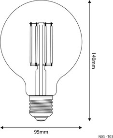 LED Filament Λαμπτήρας T03 Γλόμπος G95 Διαφανής 7W 806Lm E27 2700K Dimmable