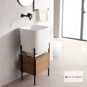 Scarabeo Laila S 45 / Hi-Βox Έπιπλο μπάνιου 44χ39 h.90εκ για επίτοιχη μπαταρία &amp; νιπτήρας Moon Λευκός Rovere