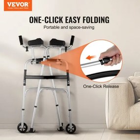 VEVOR 2 in 1 Folding Walker with Armrest Pads &amp; 5" Solid Wheel Height Adjustable
