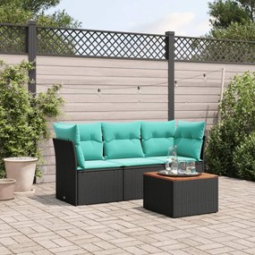 Καναπές Σετ 4 Τεμαχίων Μαύρο Συνθετικό Ρατάν με Μαξιλάρια