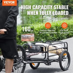 VEVOR Bike Cargo Trailer, 160 lbs Load Capacity, Heavy-Duty Bicycle Wagon Cart, Foldable Compact Storage &amp; Quick Release with Universal Hitch, 16&quot; Wheels, Safe Reflectors, Fits 22&quot;-28&quot; Bike Wheels
