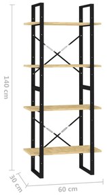 ΒΙΒΛΙΟΘΗΚΗ ΜΕ 4 ΡΑΦΙΑ 60 X 30 X 140 ΕΚ. ΑΠΟ ΜΑΣΙΦ ΞΥΛΟ ΠΕΥΚΟΥ 806442