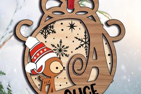 Σετ των 3 Intra απο ξύλο plywood 3mm-4mm πάχος Χριστουγεννιάτικο γράμμα ένα στολίδι ζώο ελαφιού Δίασταση 8x8 cm INTRAFABR-109710861