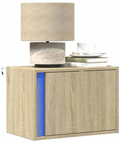 vidaXL Κομοδίνα Επιτοίχια με Φώτα LED 2 τεμ. Sonoma Δρυς