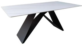 Τραπέζι Mapele pakoworld sintered stone λευκή όψη μαρμάρου με μαύρα μεταλλικά πόδια 180x90x75εκ