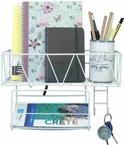 Επιτοίχιο Μεταλλικό Ράφι με Γάντζους 30x12.5x24cm Άσπρο ή Μαύρο - Άσπρο
