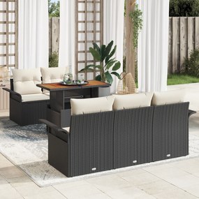 vidaXL σετ καναπέ κήπου με μαξιλάρια 6 κομμάτια μαύρο ρατάν πολυεστέρα