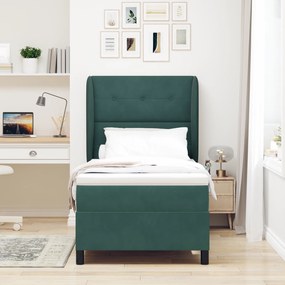 vidaXL κρεβάτι Box Spring  με στρώμα σκούρο πράσινο 90x200 εκ. βελούδο
