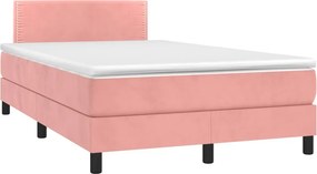 vidaXL Κρεβάτι Boxspring με Στρώμα &amp; LED Ροζ 120x200 εκ. Βελούδινο