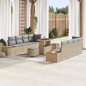 vidaXL Σετ Καναπέ Κήπου με μαξιλάρι 11 pcs Μπεζ Πολυ ράταν