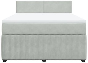 vidaXL Κρεβάτι Boxspring με Στρώμα Ανοιχτό Γκρι 160x200 εκ. Βελούδινο