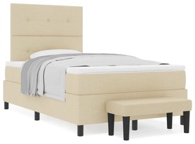 vidaXL Κρεβάτι με Ελατήριο με Στρώμα & Μπάγκο Κρέμα 120x200 cm Ύφασμα