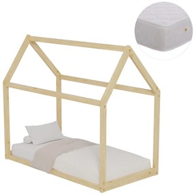 Παιδικό Κρεβάτι με Στρώμα PEPE Ξύλο Πεύκου σε Φυσικό 70x140εκ 77x146x128 εκ.