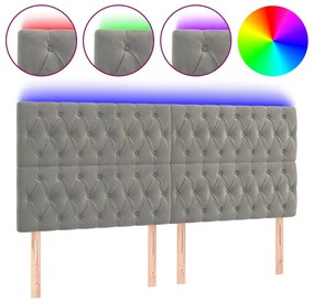 Κεφαλάρι Κρεβατιού LED Ανοιχτό Γκρι 200x7x118/128 εκ. Βελούδινο 3122826