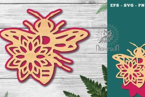 Σετ των 2 Intra απο ξύλο plywood Χρώμα wenge 3mm-4mm πάχος - Διακόσμηση κοπής με λέιζερ μελισσών λουλουδιών 3 Δίασταση 20x20 cm INTRAFABR-114429244