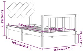 ΠΛΑΙΣΙΟ ΚΡΕΒΑΤΙΟΥ ΜΕ ΚΕΦΑΛΑΡΙ 90X200 ΕΚ. ΑΠΟ ΜΑΣΙΦ ΞΥΛΟ 3193451