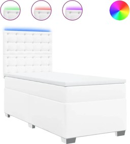 vidaXL Κρεβάτι Boxspring με Στρώμα Λευκό 90x190εκ. από Συνθετικό Δέρμα