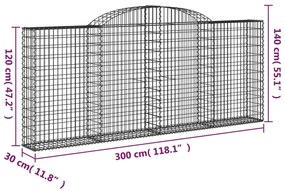 vidaXL Συρματοκιβώτια Τοξωτά 12 τεμ. 300x30x120/140 εκ. Γαλβαν. Ατσάλι