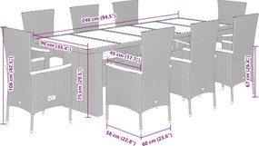 vidaXL Σετ Τραπεζαρίας Κήπου 9 τεμ. Γκρι Συνθ. Ρατάν με Μαξιλάρια
