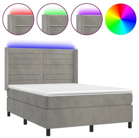 Κρεβάτι Boxspring με Στρώμα &amp; LED Αν.Γκρι 140x200 εκ. Βελούδινο - Γκρι