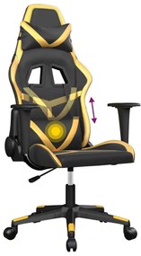 Καρέκλα Gaming Μασάζ Μαύρο/Χρυσό από Συνθετικό Δέρμα - Χρυσό
