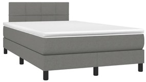 Κρεβάτι Boxspring με Στρώμα &amp; LED Σκ.Γκρι 120x190εκ. Υφασμάτινο - Γκρι