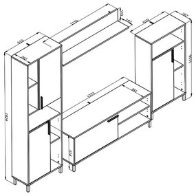 Κέντρο Ψυχαγωγίας - Σύνθεση Cantal Artisan Oak - Λευκή Λάκα 279x38x192 εκ.