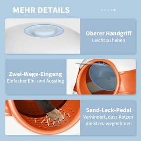 PawHut Γάτα Τουαλέτα, με Καπάκι και Φτυάρι, για Γάτες έως 5 kg, 52x41x38 cm, Λευκό/Πορτοκαλί