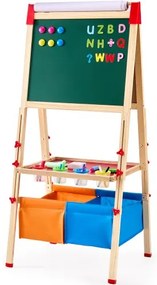 VEVOR 3-in-1 Kids Art Easel Double-Sided Wooden Magnetic Whiteboard Chalkboard