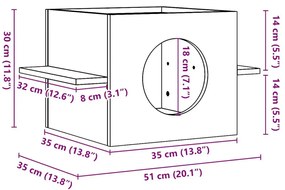 Σπίτι για γάτες 51x35x30 cm από μασίφ ξύλο πεύκο - Καφέ