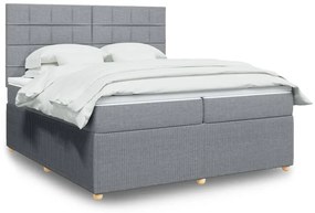 Κρεβάτι Boxspring με Στρώμα Ανοιχτό Γκρι 200x200 εκ. Υφασμάτινο - Γκρι