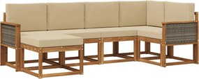 vidaXL Σειρά Καναπέ Εξωτερικού 6 pcs Φυσικό και Μπεζ Πολυεστέρας